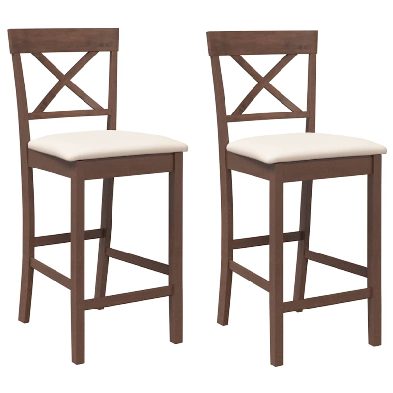 Barhocker mit Kissen 2 Stk. Braun Massivholz Gummibaum