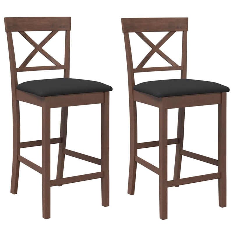 Barhocker mit Kissen 2 Stk. Braun Massivholz Gummibaum