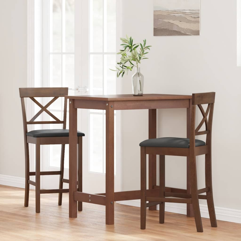 Barhocker mit Kissen 2 Stk. Braun Massivholz Gummibaum