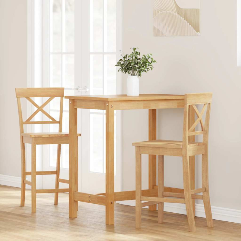 Barhocker 2 Stk. Natur Massivholz Gummibaum