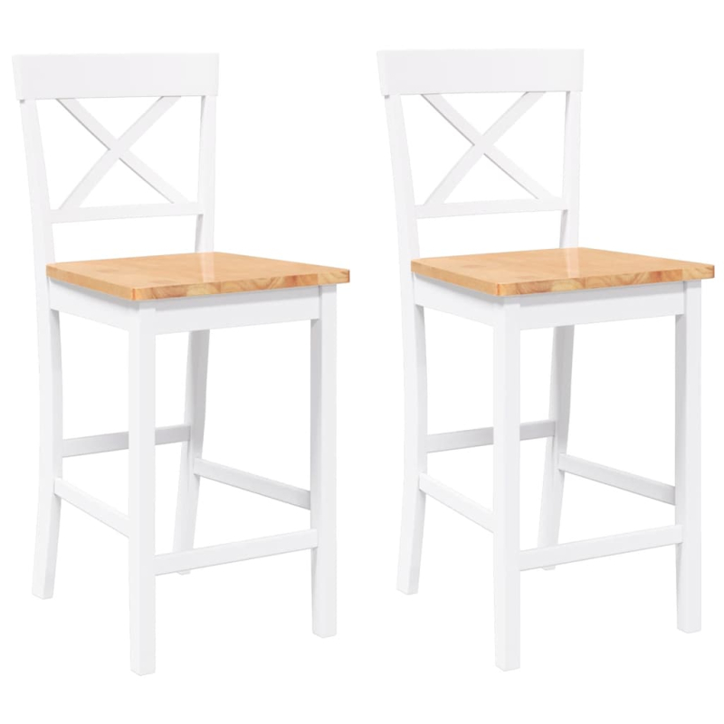 Barhocker 2 Stk. Weiß Massivholz Gummibaum