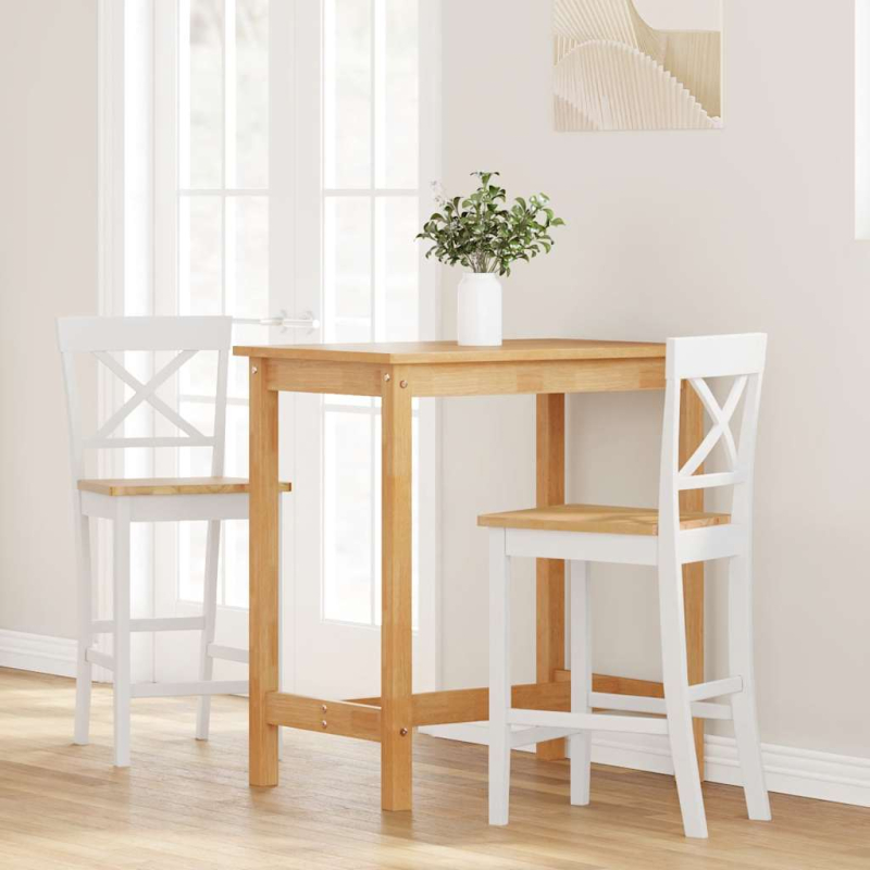 Barhocker 2 Stk. Weiß Massivholz Gummibaum