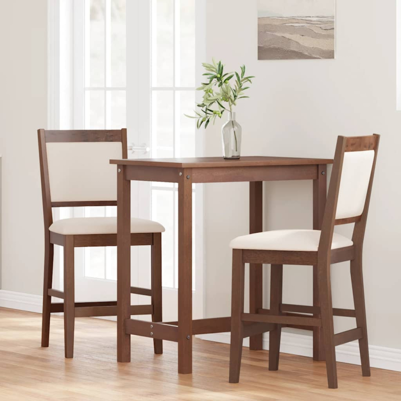 Barhocker mit Kissen 2 Stk. Braun Massivholz Gummibaum