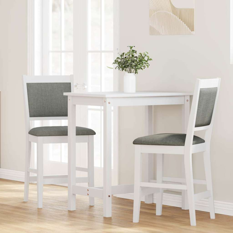 Barhocker mit Kissen 2 Stk. Weiß Massivholz Gummibaum