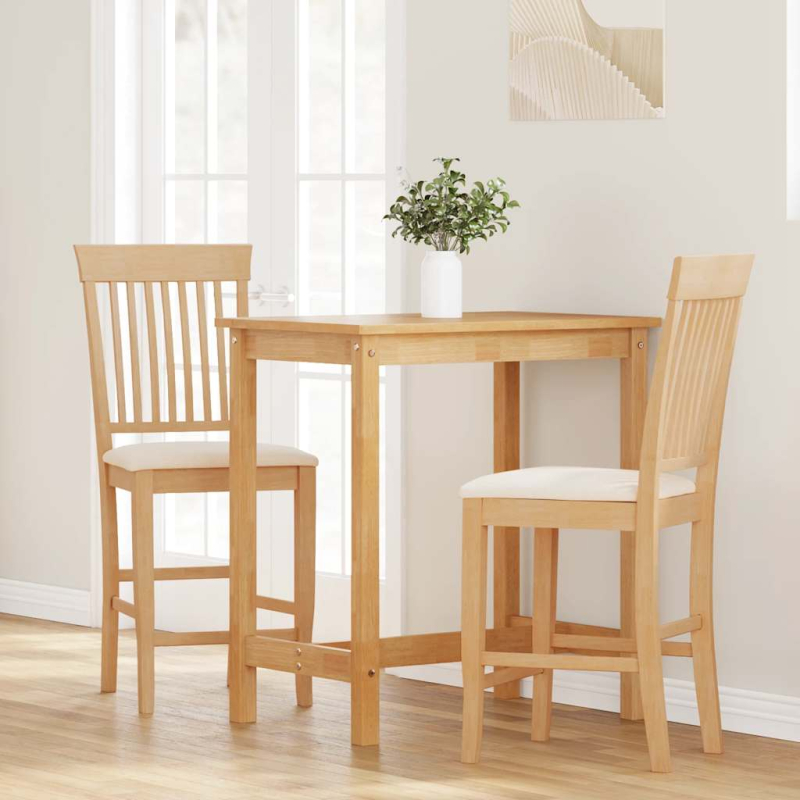 Barhocker mit Kissen 2 Stk. Natur Massivholz Gummibaum