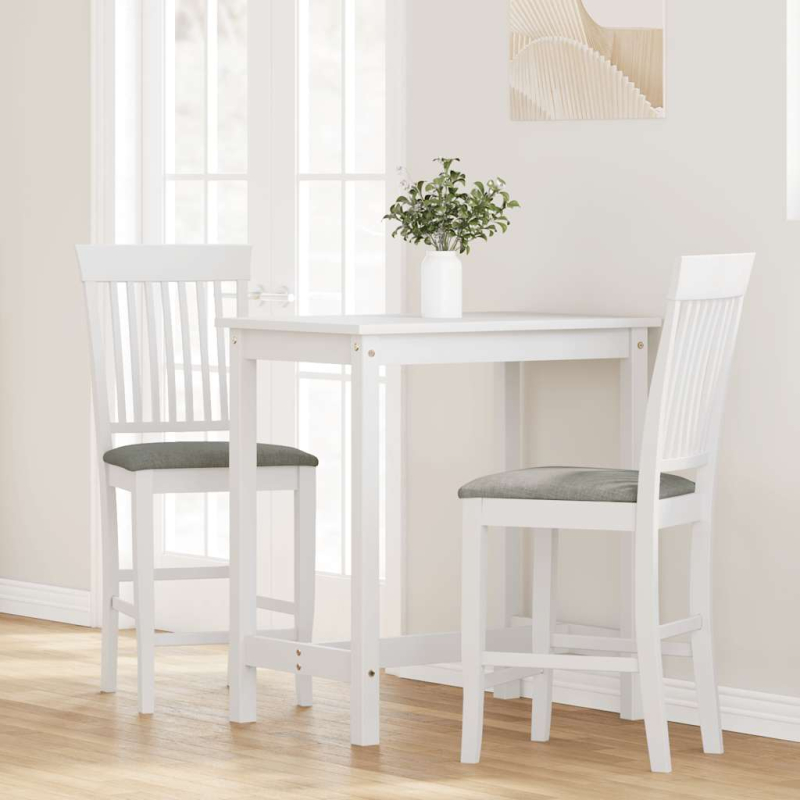 Barhocker mit Kissen 2 Stk. Weiß Massivholz Gummibaum