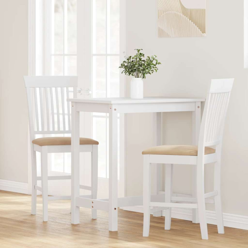 Barhocker mit Kissen 2 Stk. Weiß Massivholz Gummibaum