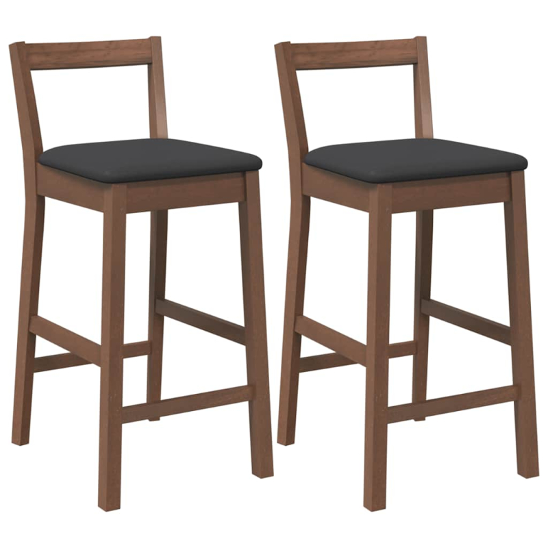 Barhocker mit Kissen 2 Stk. Braun Massivholz Gummibaum