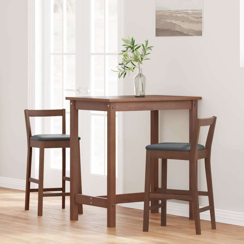 Barhocker mit Kissen 2 Stk. Braun Massivholz Gummibaum