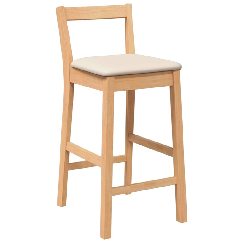 Barhocker mit Kissen 2 Stk. Natur Massivholz Gummibaum