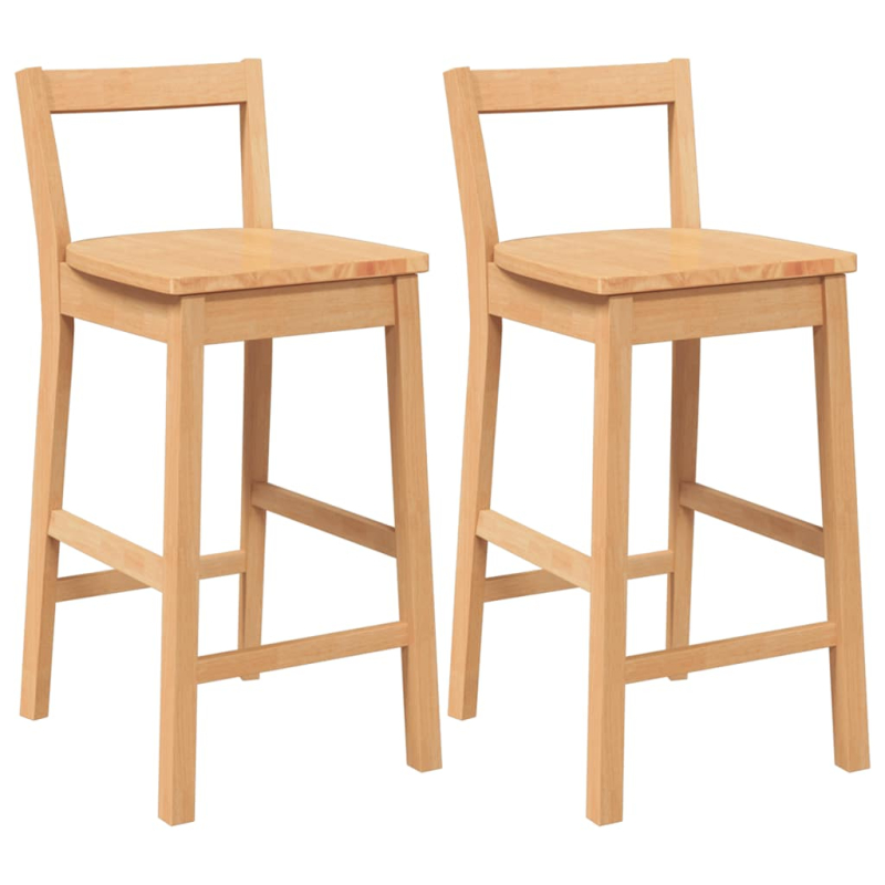 Barhocker 2 Stk. Natur Massivholz Gummibaum