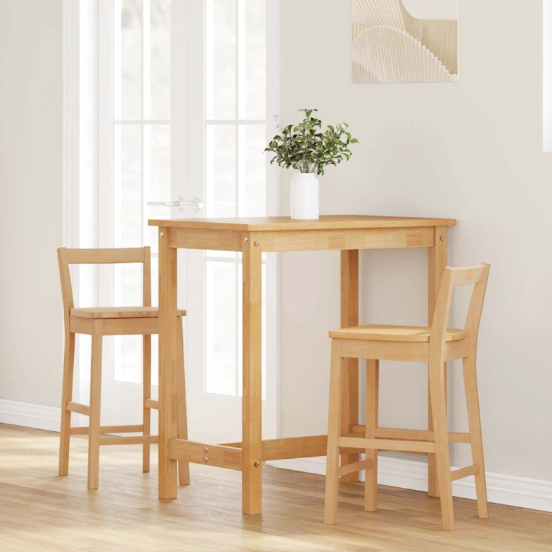 Barhocker 2 Stk. Natur Massivholz Gummibaum