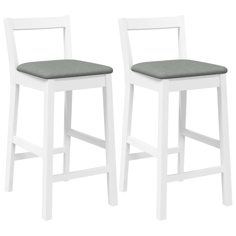 Barhocker mit Kissen 2 Stk. Weiß Massivholz Gummibaum