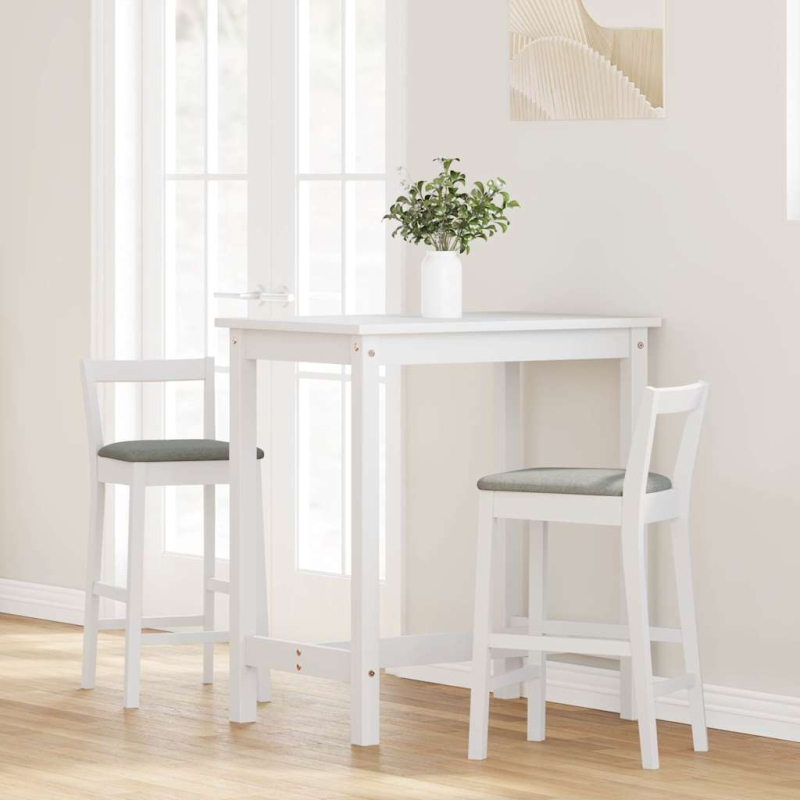 Barhocker mit Kissen 2 Stk. Weiß Massivholz Gummibaum