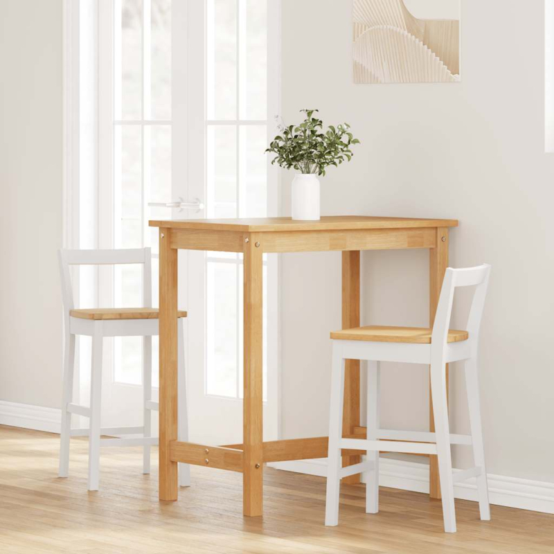 Barhocker 2 Stk. Weiß Massivholz Gummibaum