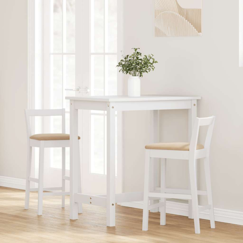 Barhocker mit Kissen 2 Stk. Weiß Massivholz Gummibaum