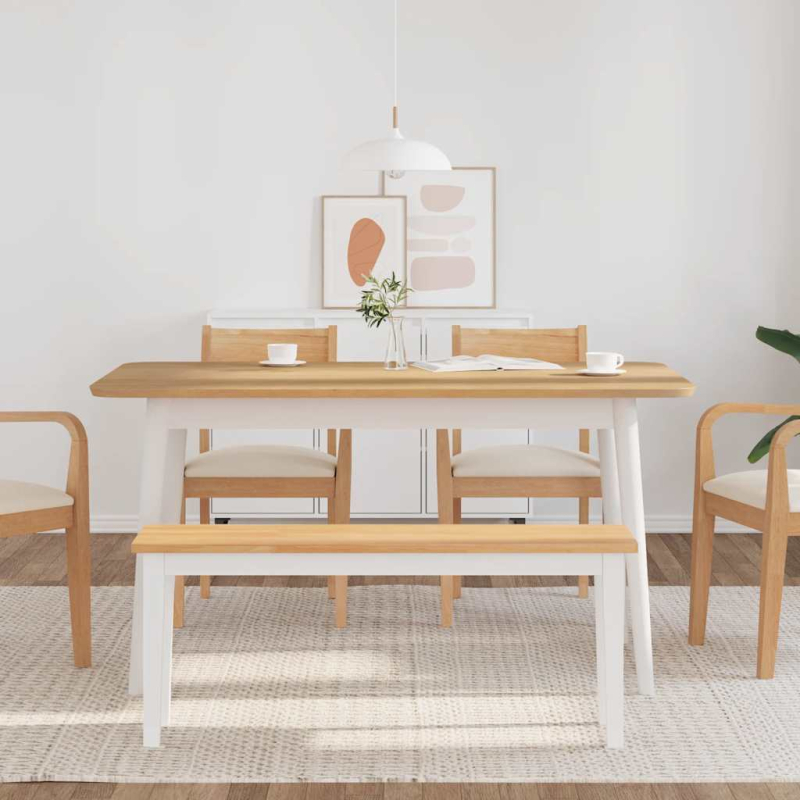 Bank 110 cm Weiß Massivholz Gummibaum