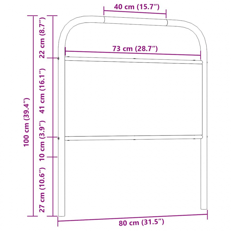 Kopfteil Räuchereiche 75 cm Stahl und Holzwerkstoff