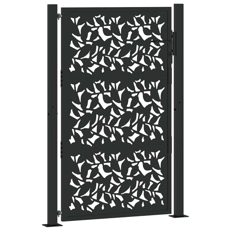 Gartentor Schwarz 105x155 cm Stahl Blatt-Design