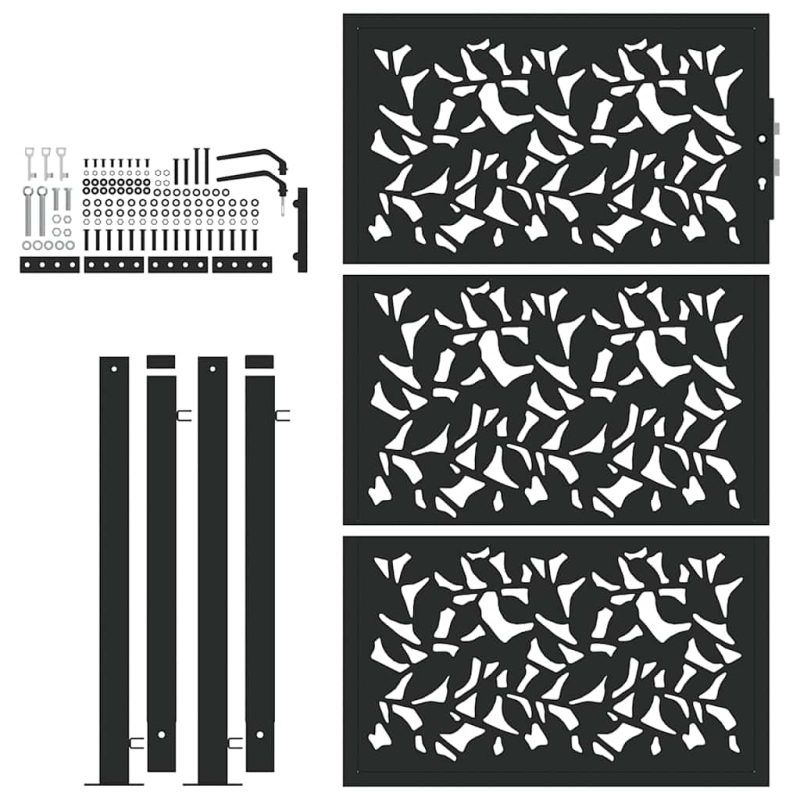 Gartentor Schwarz 105x155 cm Stahl Blatt-Design