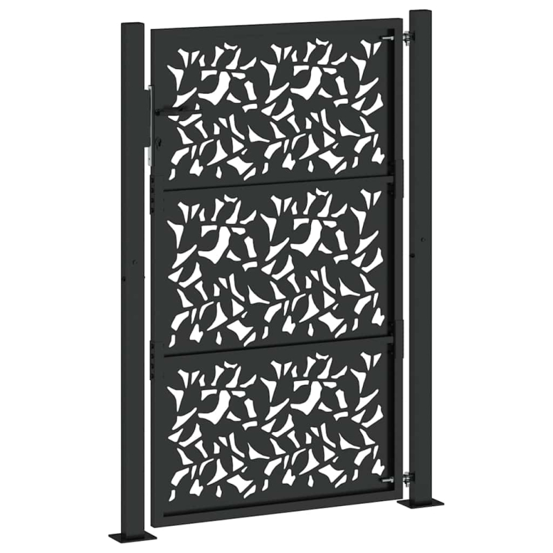 Gartentor Schwarz 105x155 cm Stahl Blatt-Design