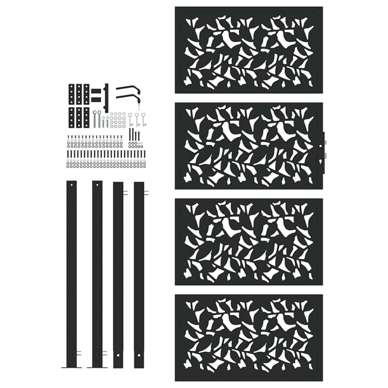 Gartentor Schwarz 105x205 cm Stahl Blatt-Design
