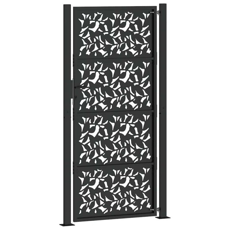 Gartentor Schwarz 105x205 cm Stahl Blatt-Design