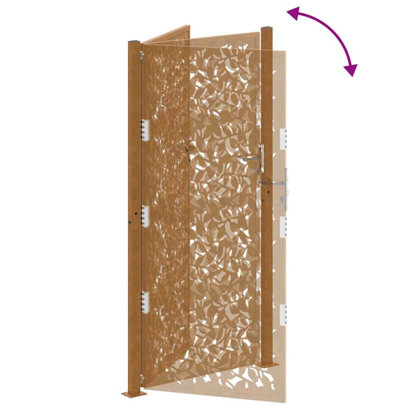 Gartentor 105x205 cm Wetterfester Stahl Blatt-Design