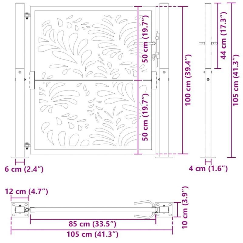 Gartentor Schwarz 105x106 cm Stahl Wellen-Design