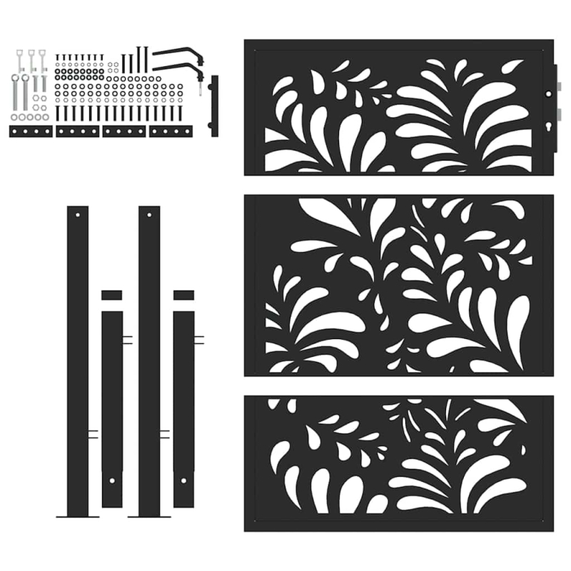 Gartentor Schwarz 105x130 cm Stahl Wellen-Design