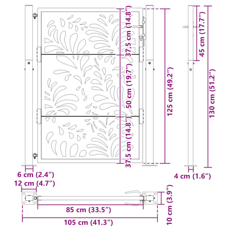 Gartentor Schwarz 105x130 cm Stahl Wellen-Design