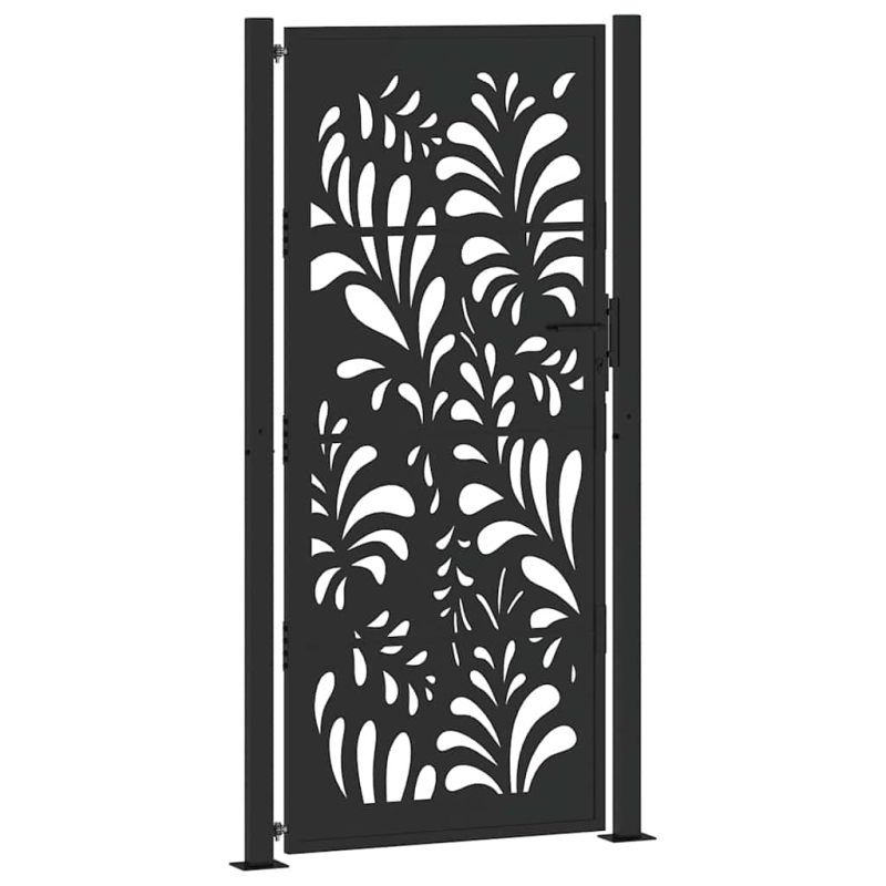 Gartentor Schwarz 105x205 cm Stahl Wellen-Design