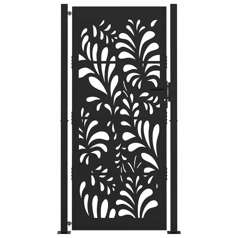 Gartentor Schwarz 105x205 cm Stahl Wellen-Design