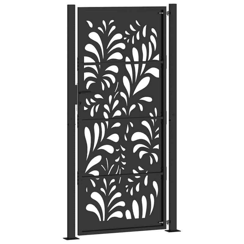 Gartentor Schwarz 105x205 cm Stahl Wellen-Design