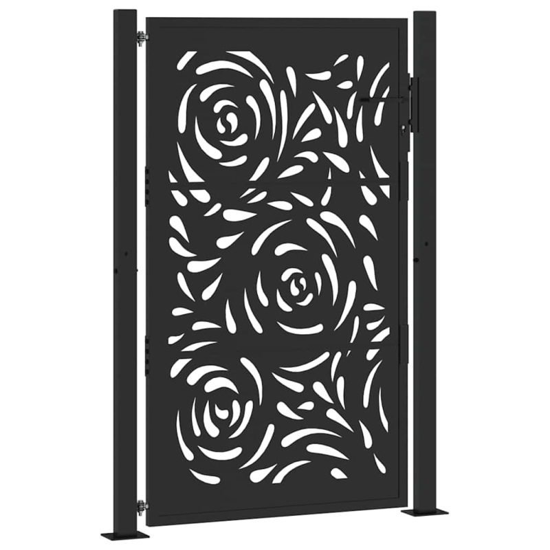 Gartentor Schwarz 105x155 cm Stahl Flammen-Design