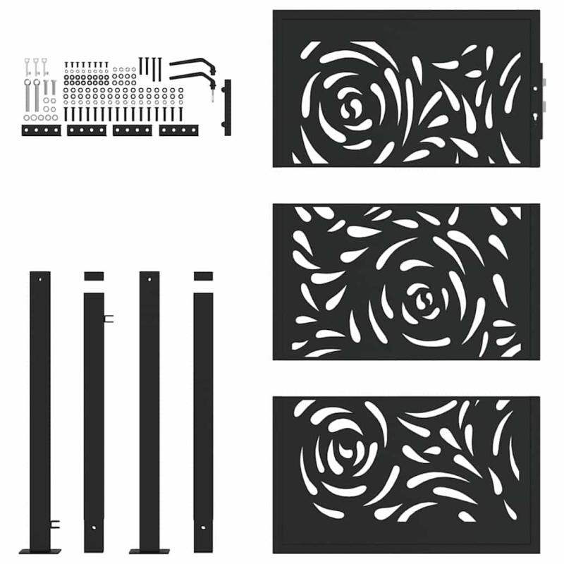 Gartentor Schwarz 105x155 cm Stahl Flammen-Design