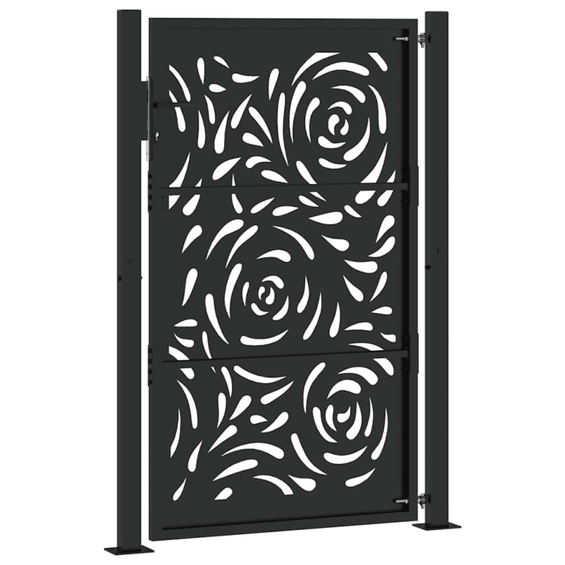Gartentor Schwarz 105x155 cm Stahl Flammen-Design