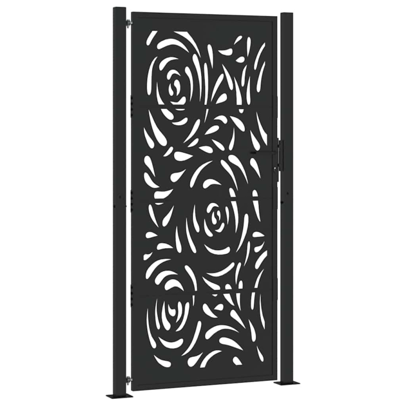 Gartentor Schwarz 105x205 cm Stahl Flammen-Design