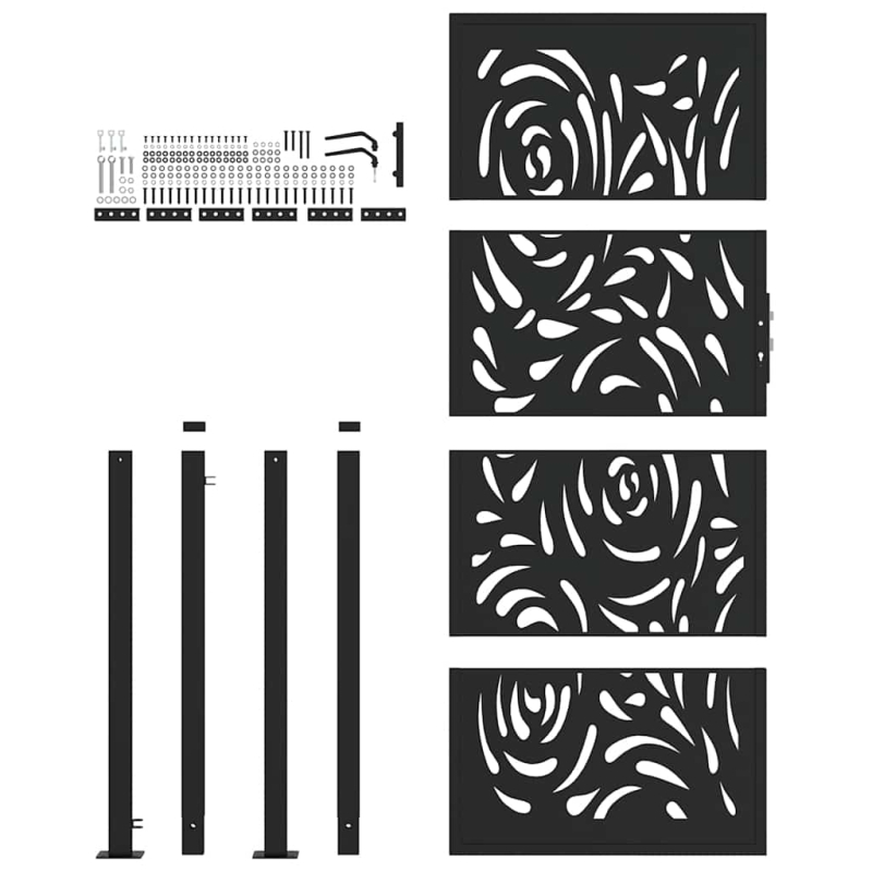 Gartentor Schwarz 105x205 cm Stahl Flammen-Design