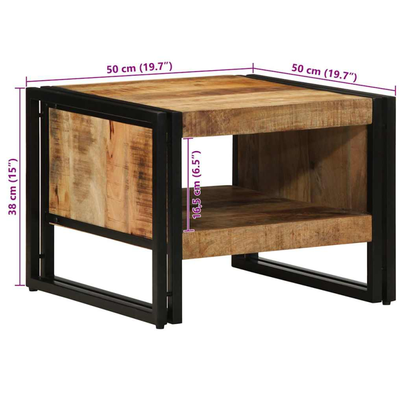 Couchtisch 50x50x38 cm Raues Massivholz Mango