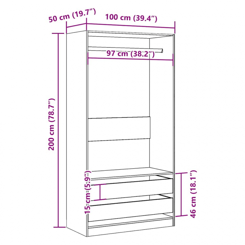 Kleiderschrank Altholz-Optik 100x50x200 cm Holzwerkstoff