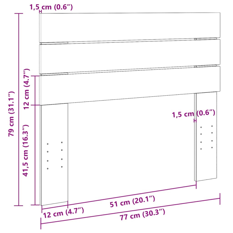 Kopfteil 75 cm Massivholz Eiche