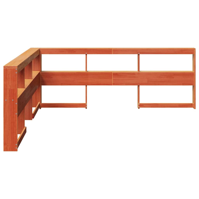 Kopfteil mit Bücherregal L-Form Wachsbraun 200 cm Massivholz