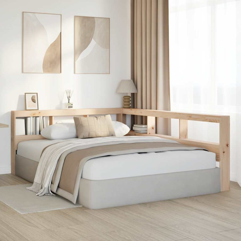 Kopfteil mit Bücherregal L-Form 160 cm Massivholz Kiefer