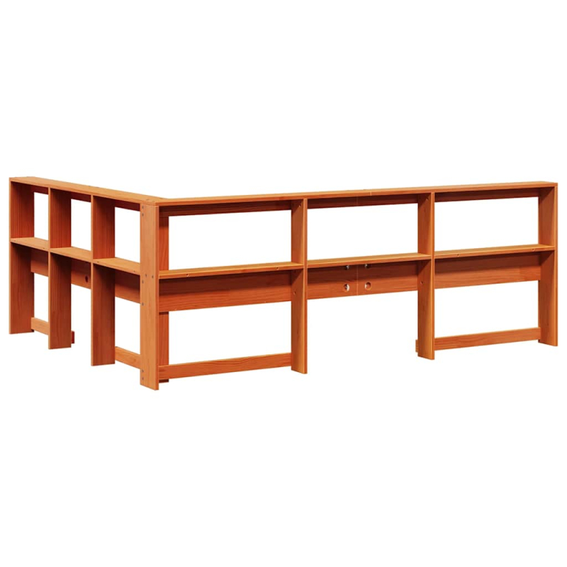 Kopfteil mit Bücherregal L-Form Wachsbraun 160 cm Massivholz