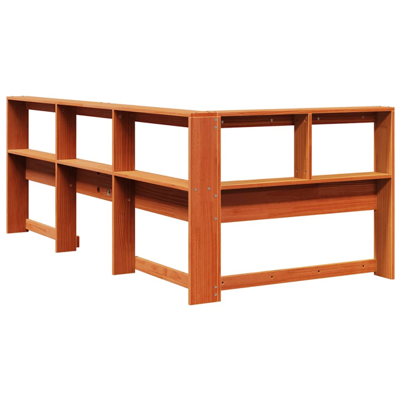 Kopfteil mit Bücherregal L-Form Wachsbraun 100 cm Massivholz