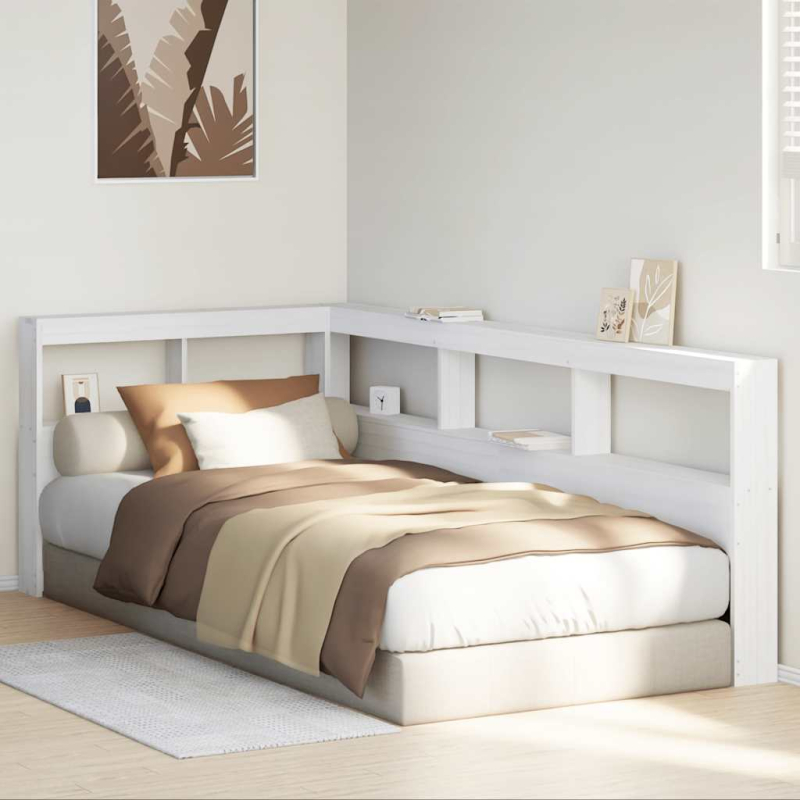 Kopfteil mit Bücherregal L-Form Weiß 80 cm Massivholz Kiefer