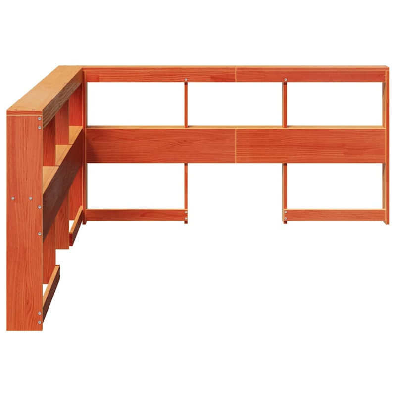 Kopfteil mit bücherregal L-form wachsbraun 135 cm massivholz