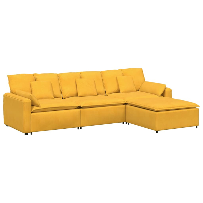 Modulares Sofa mit Fußhocker und Kissen Hellgelb