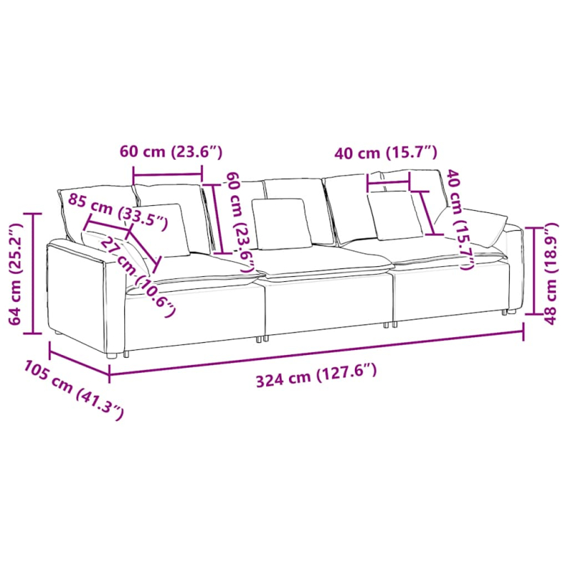 Modulares Sofa mit Kissen Cream